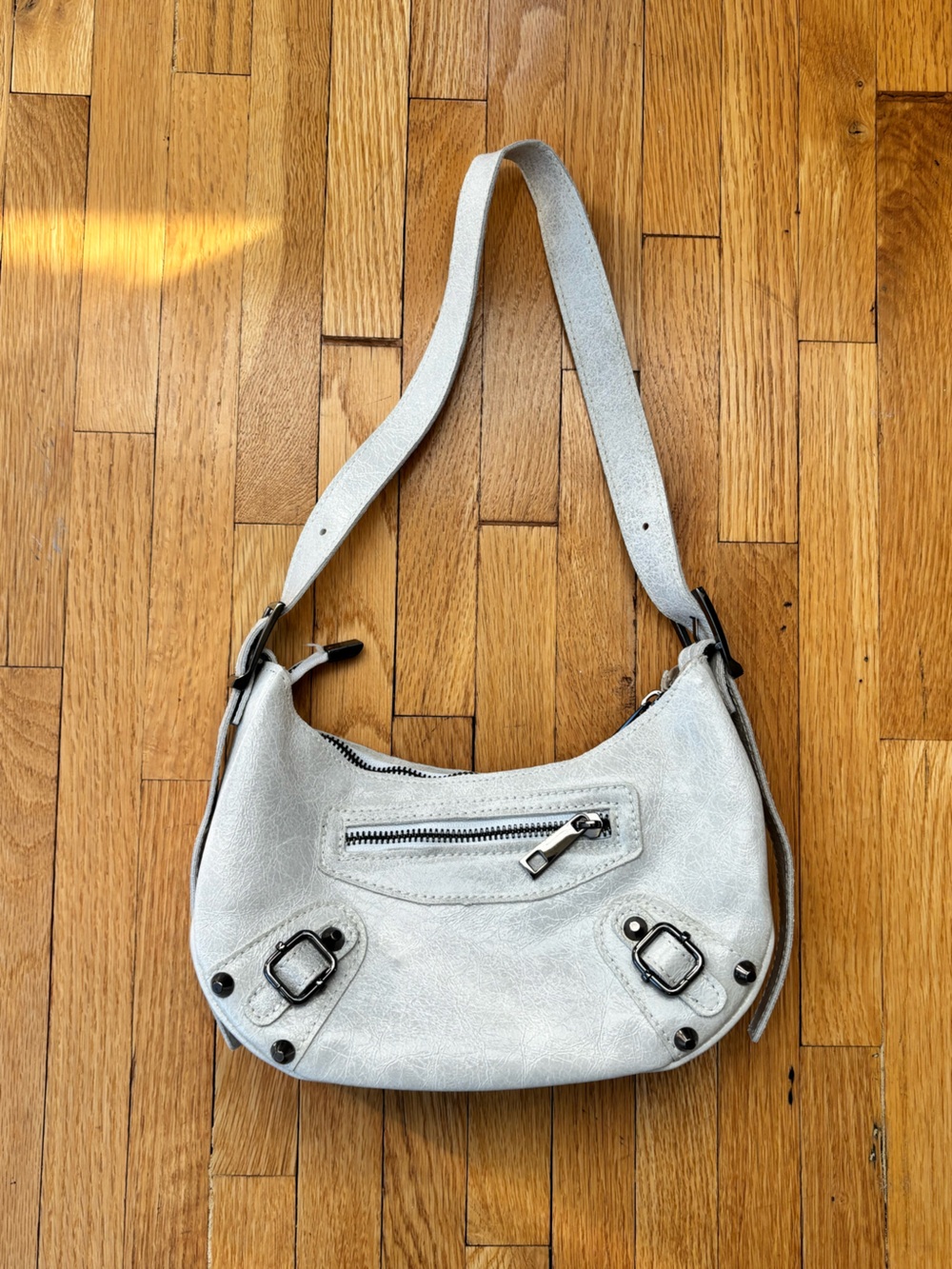Light Grey Genuine Leather Shoulder Bag